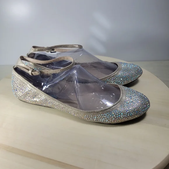 Betsey Johnson Joy Champagne Rhinestone Ballet Flats Womens Size 7.5 - Picture 1 of 10